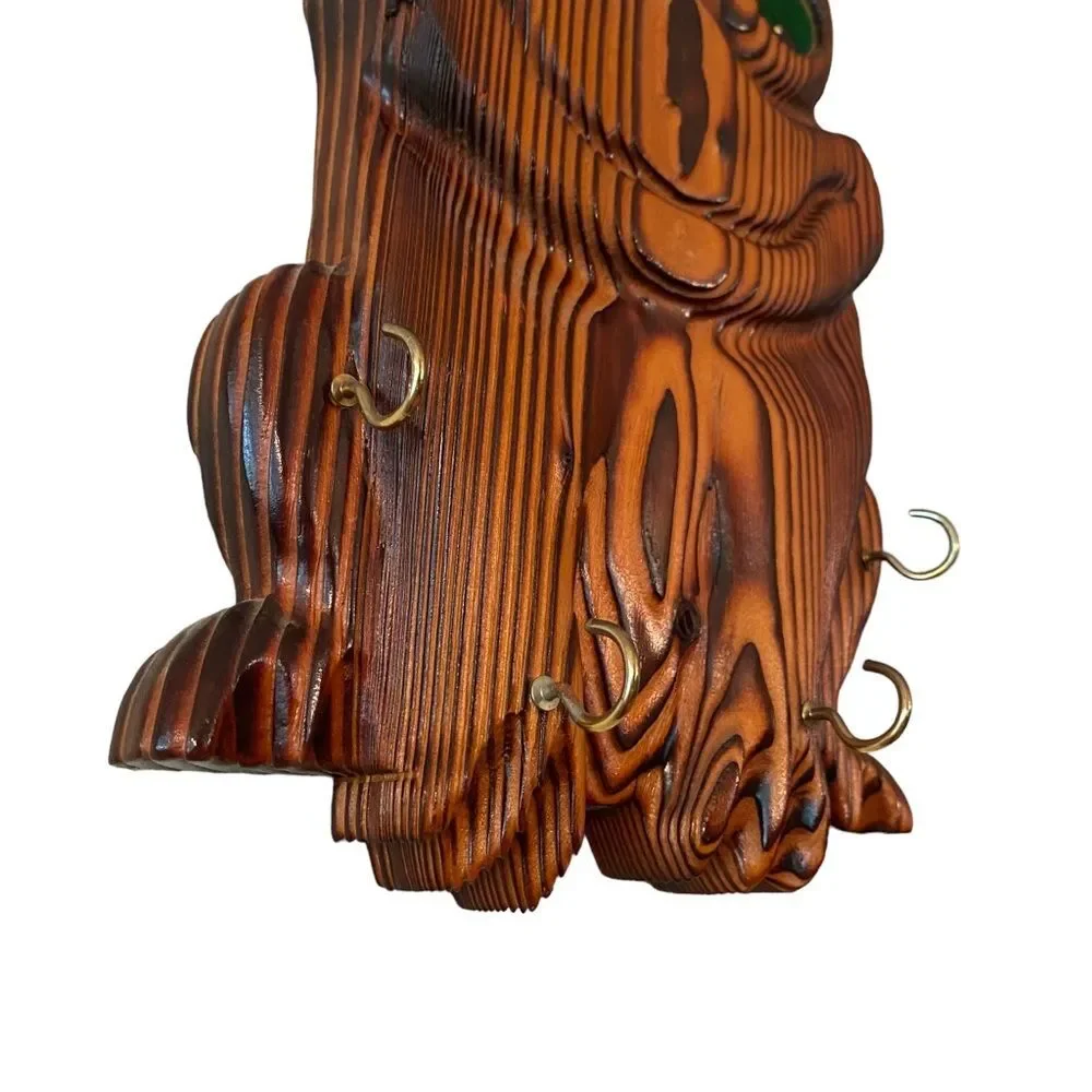 Rustic Hand Crafted Burnt Wood Frog Key Leash Face Mask Hanger